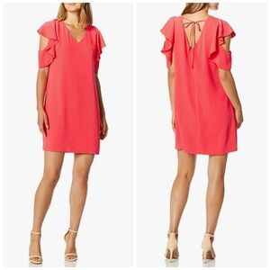 Trina Turk Womens Traverse Ruffle Sleeve Dress in Coral Lilly Sz XS
